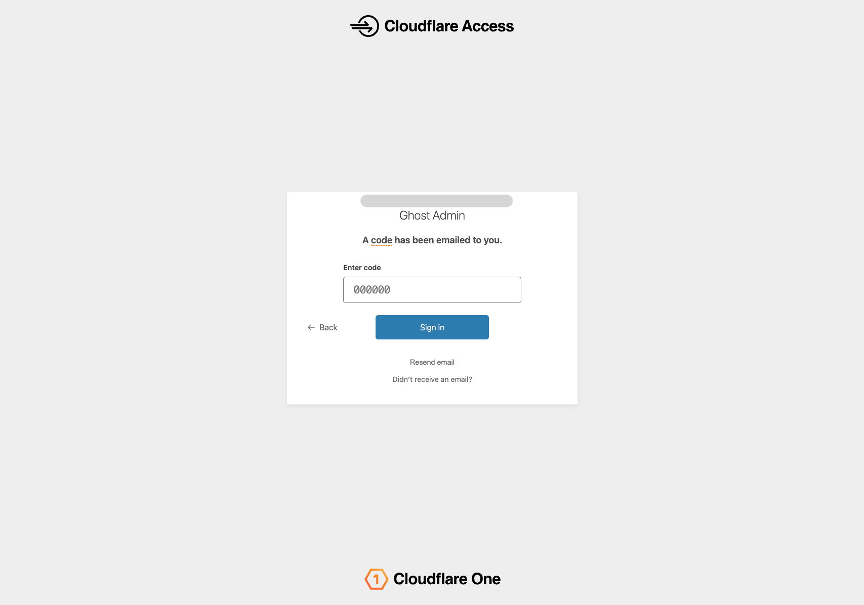 Cloudflare Access login page asking for email verification code