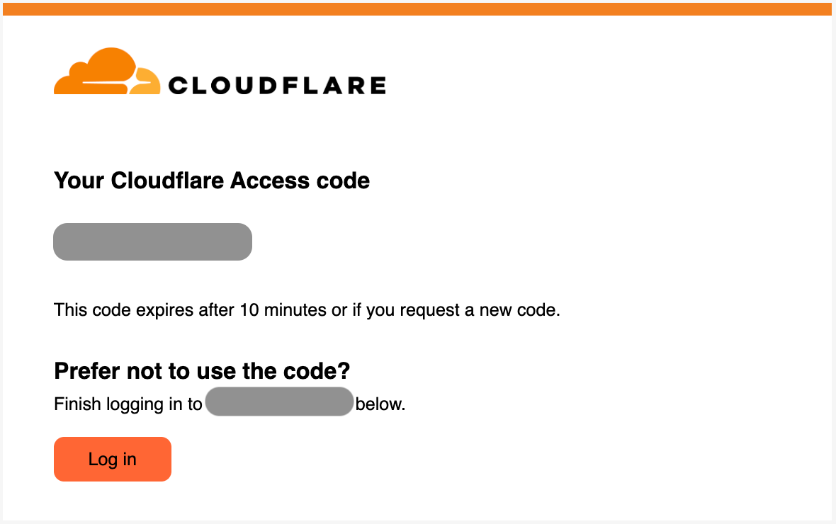 Cloudflare Access verification code email with 6-digit OTP code
